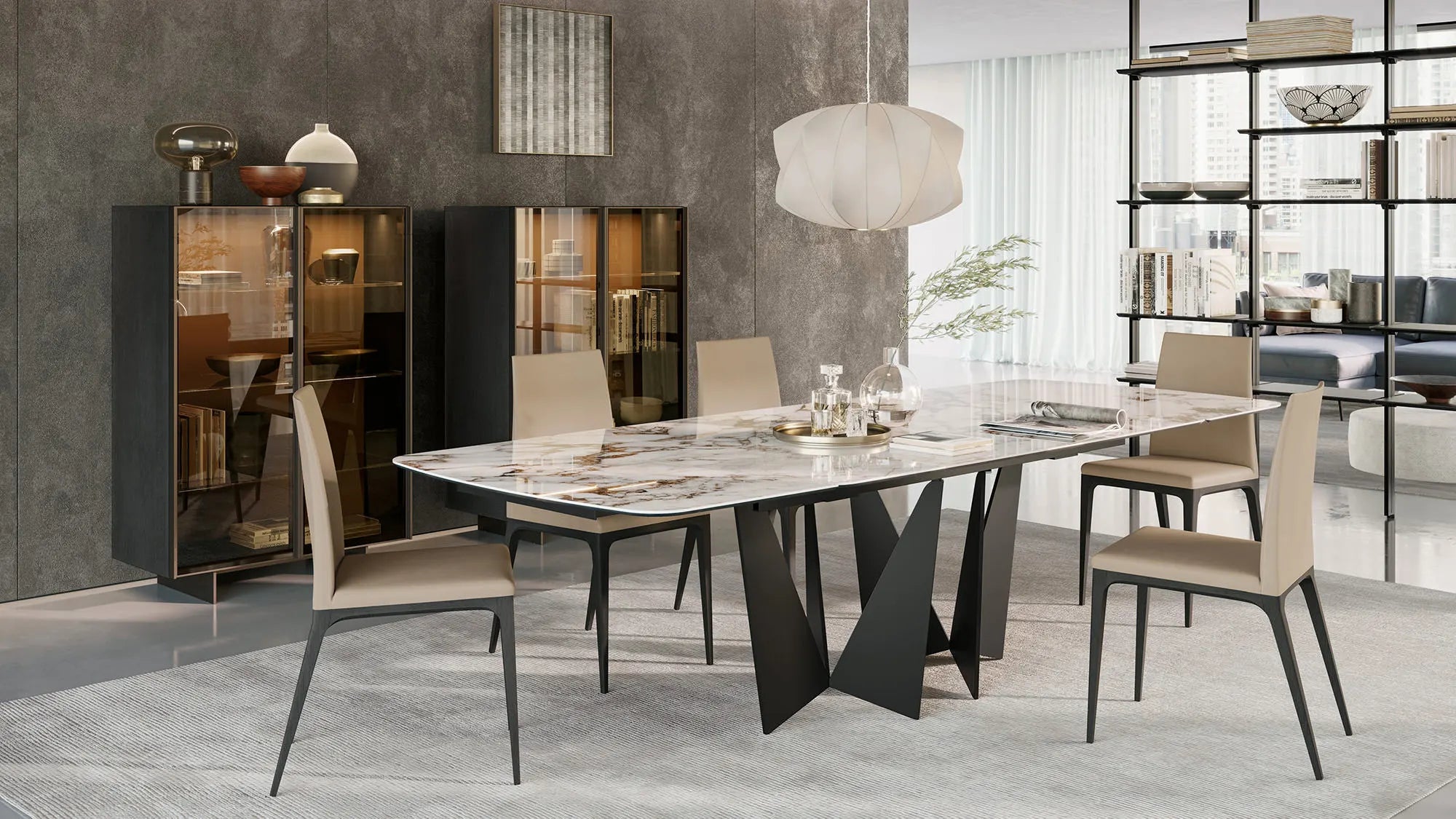 grande table plateau ceramique pied central design