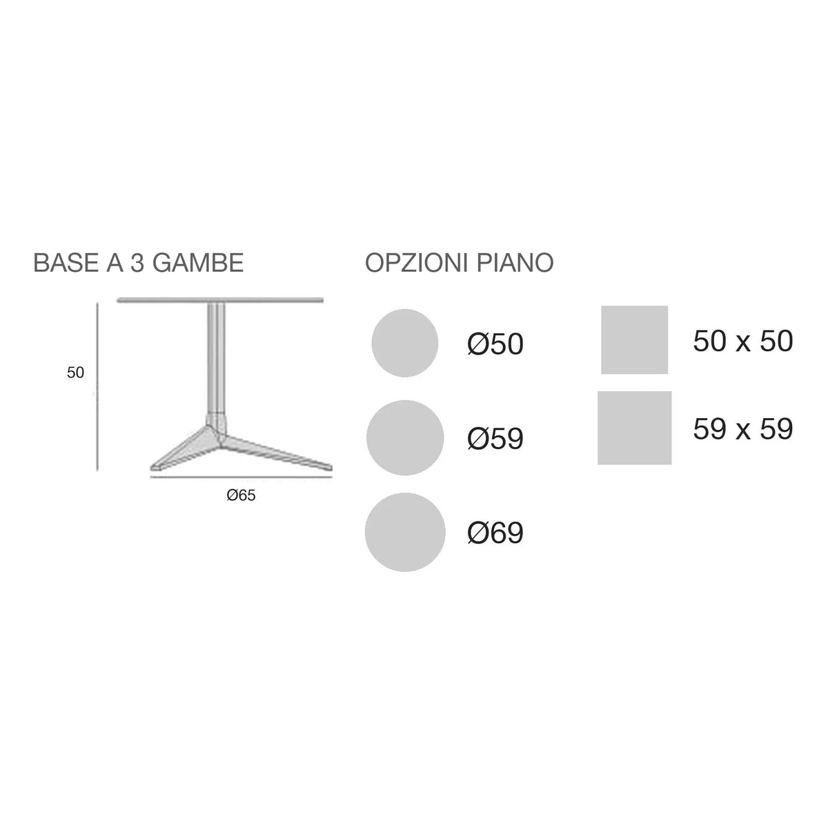 Disegno quotato del tavolino FAZ Inox Vondom, rotondo