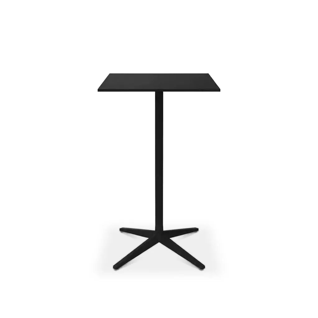 Table Faz Inox carrée 4 branches, piètement aluminium noir