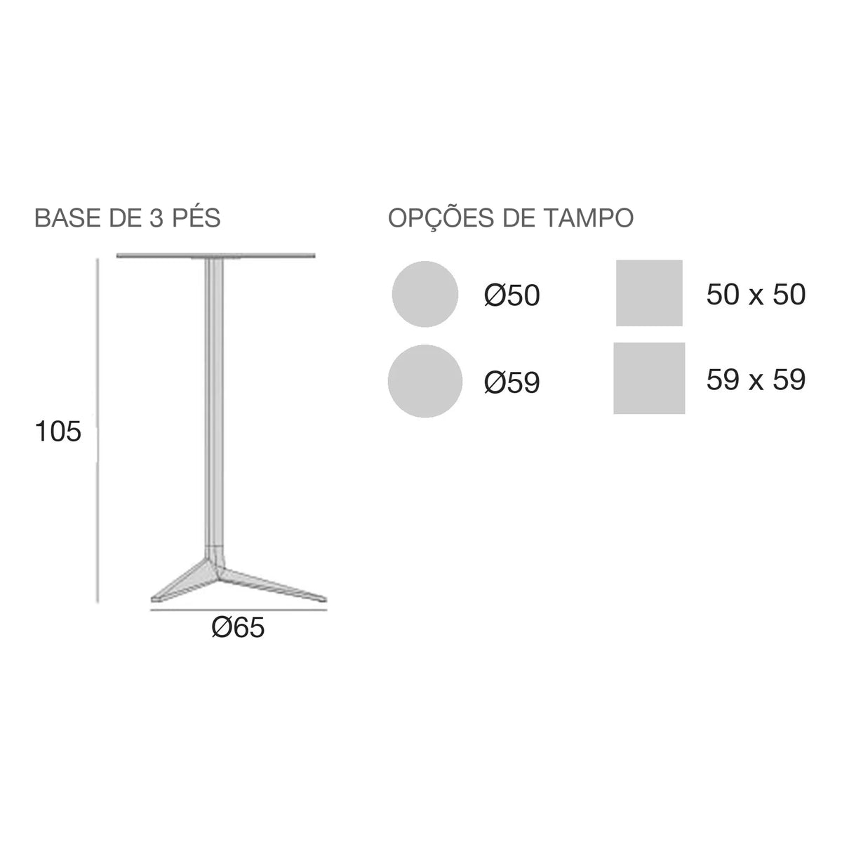 Desenho com medidas da mesa alta Faz Inox Vondom, redonda