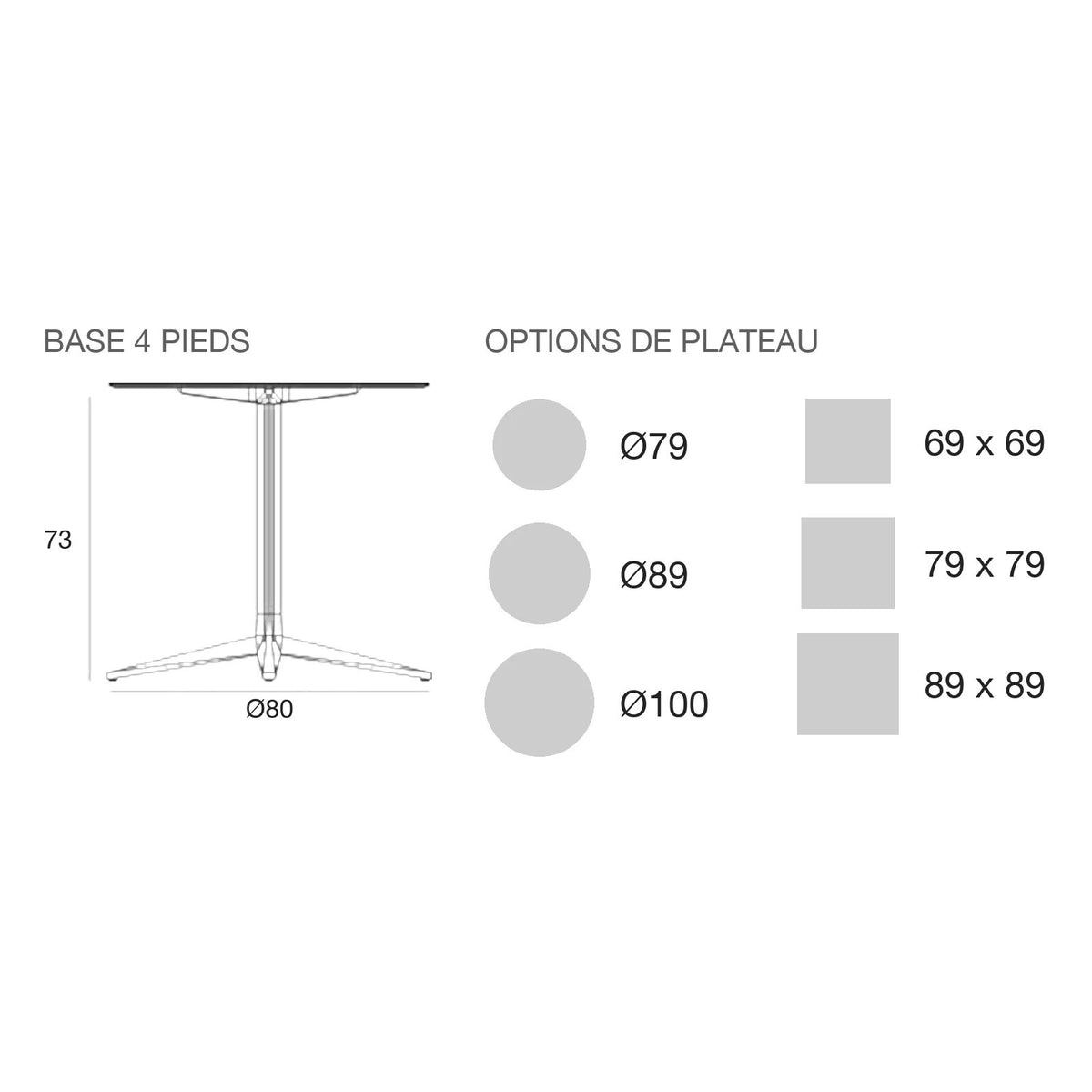 Table - Faz Inox Carré - 4 branches plateau fixe