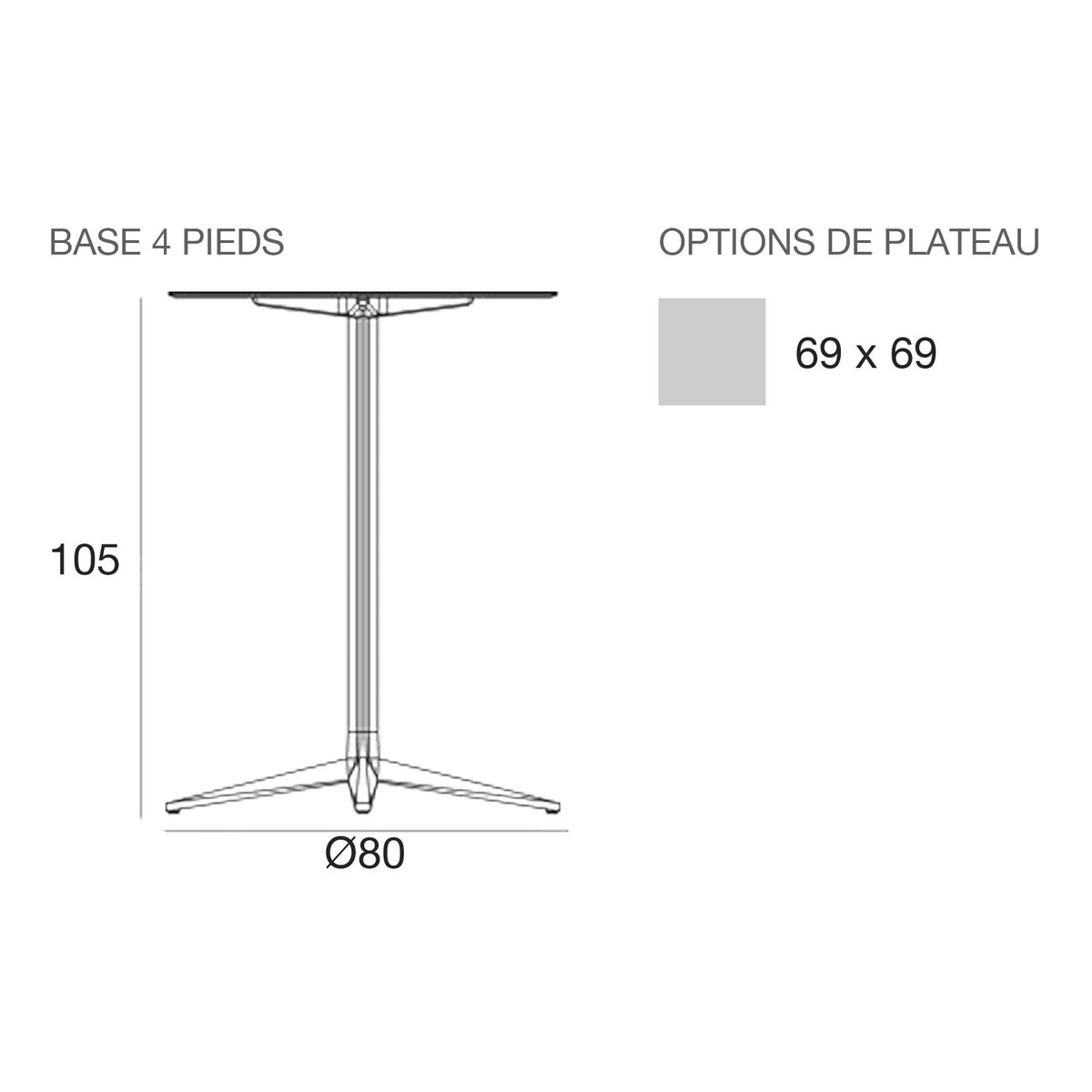 Table Haute - Faz Inox Carré - 4 branches plateau fixe