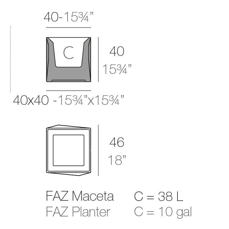 Schéma de dimensions Jardinière - Faz 54175A