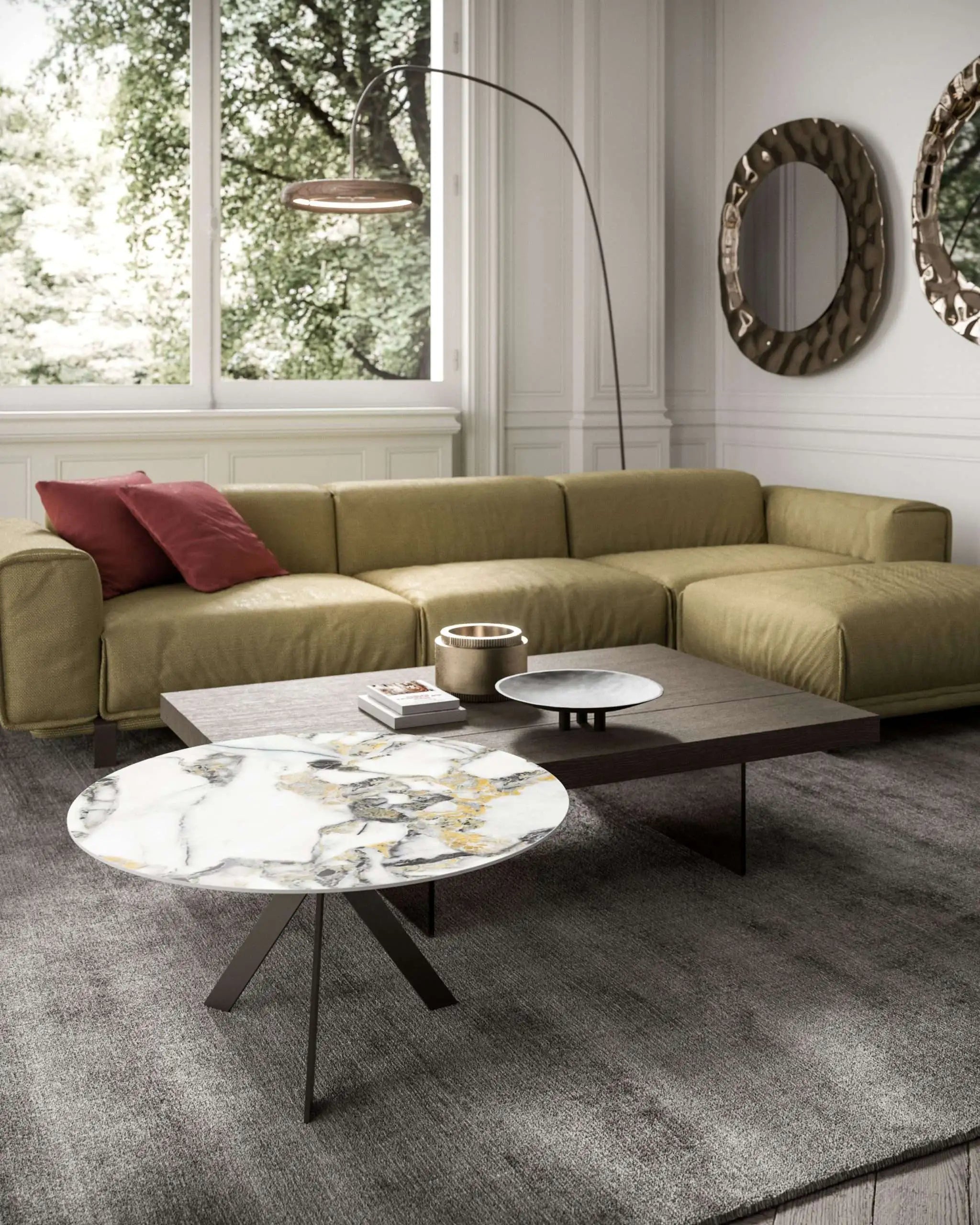 table basse pied croisé verre