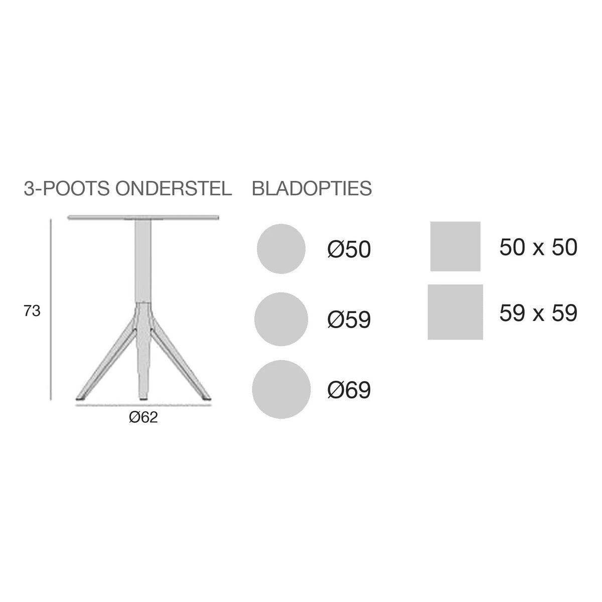 Maattekening Tafel - Mari-Sol Rond - 3 poten vast blad