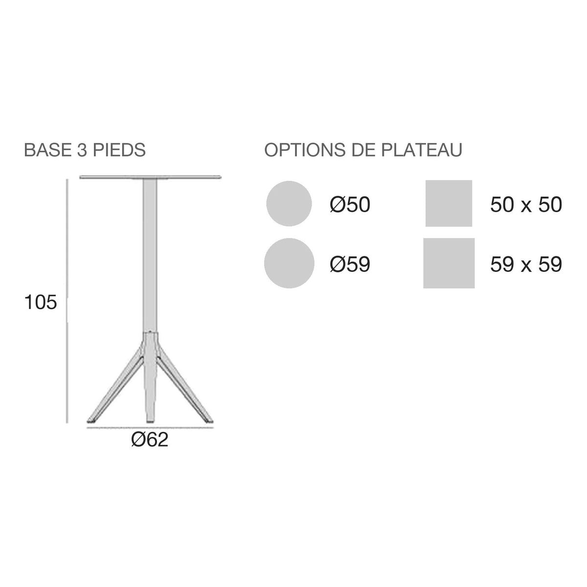 Table Haute - Mari-Sol Rond - 3 branches plateau rabattable