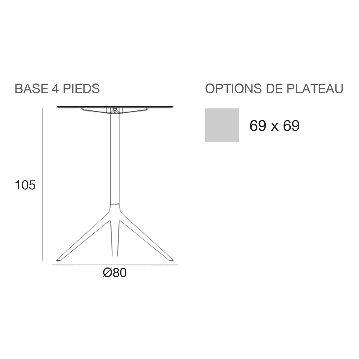Table Haute - Mari-Sol Carré - 4 branches plateau fixe