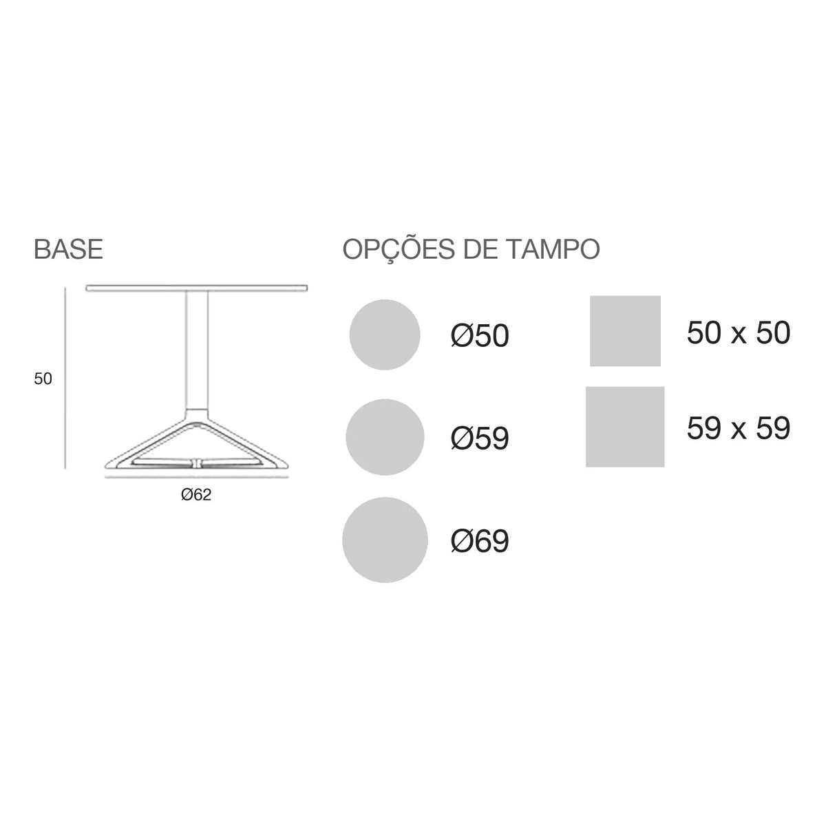 Desenho com medidas da mesa de apoio Delta Vondom