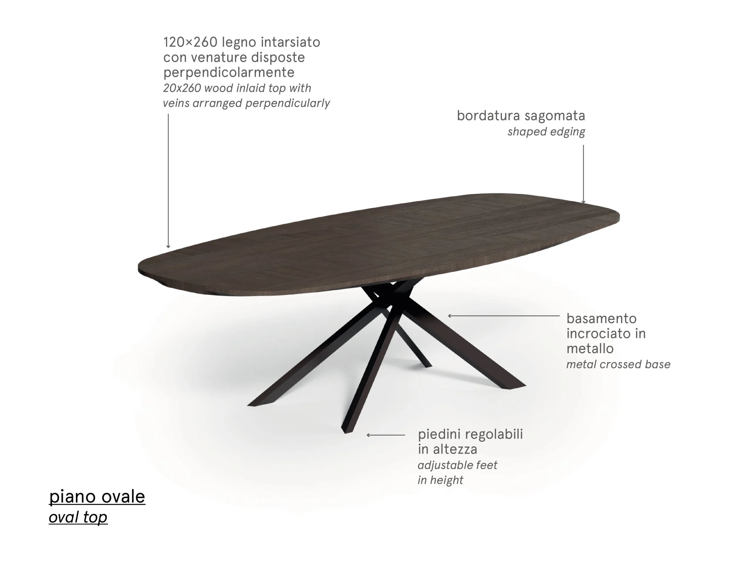 table ovale avec pied croisé métallique