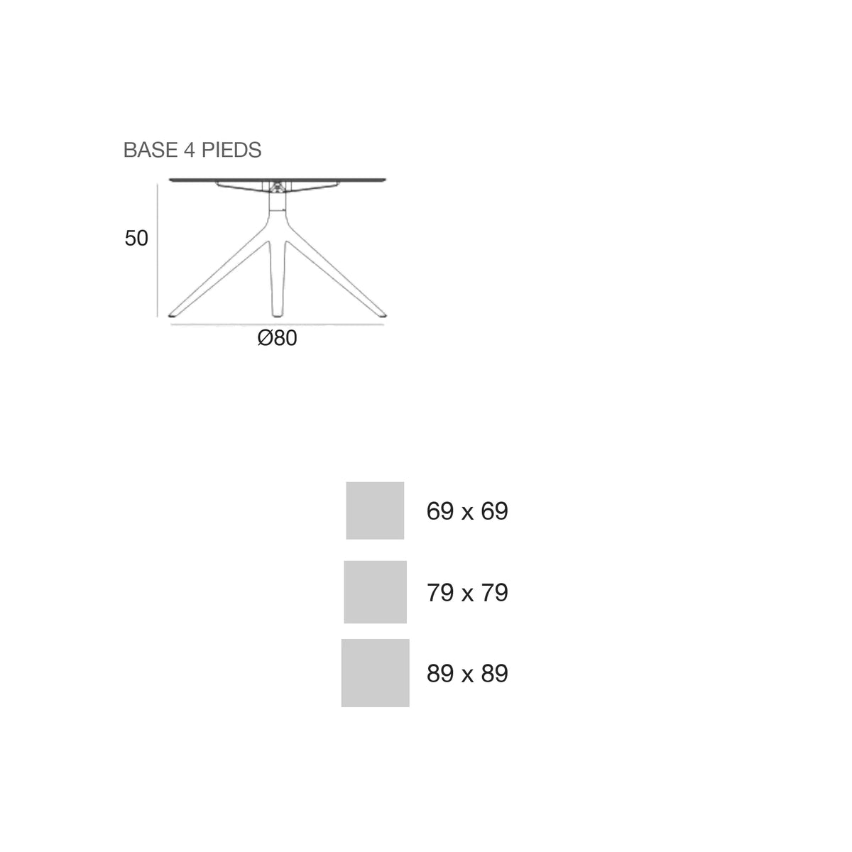 Table Basse - Mari-Sol Carrée - 4 branches plateau fixe