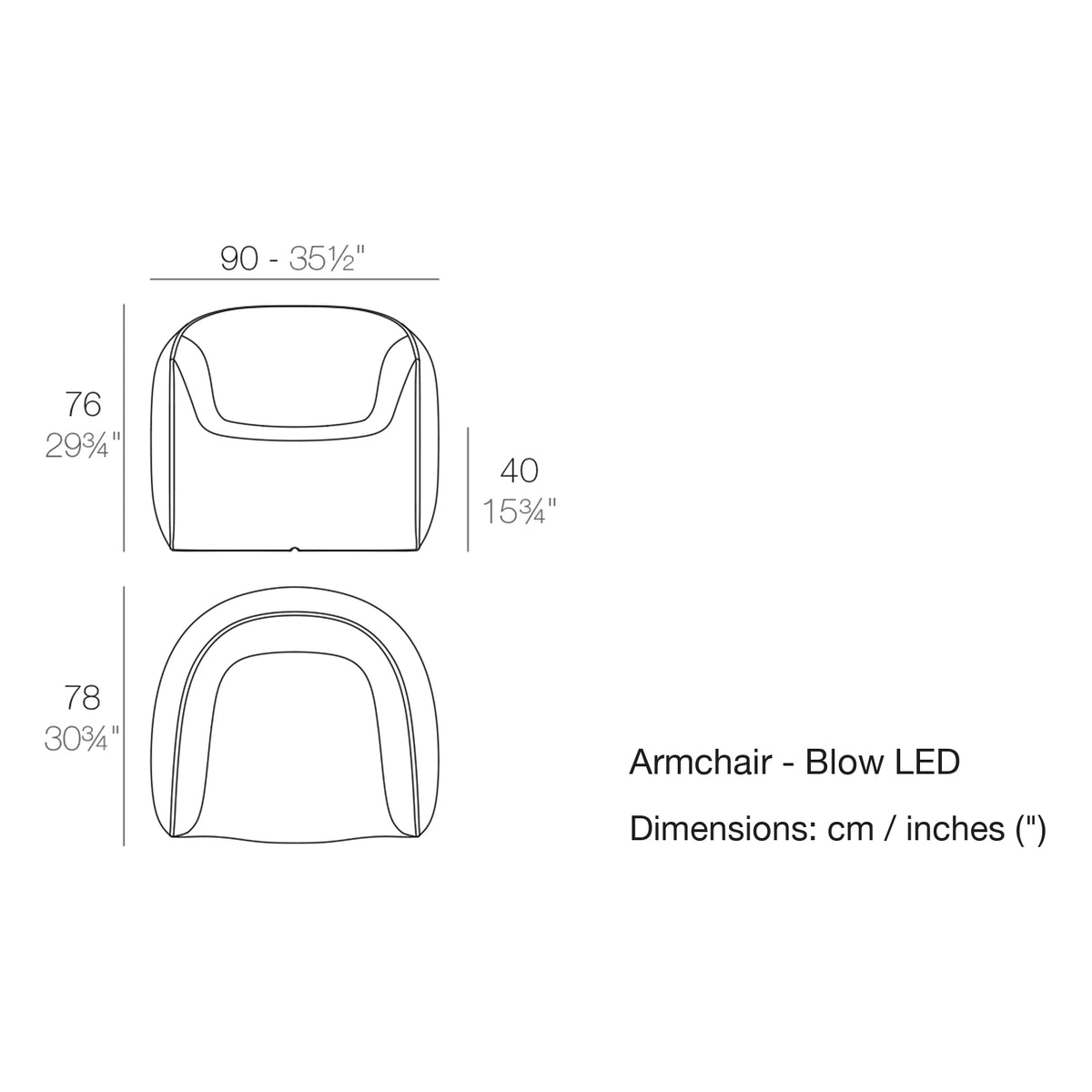 Dimension drawing Armchair - Blow LED