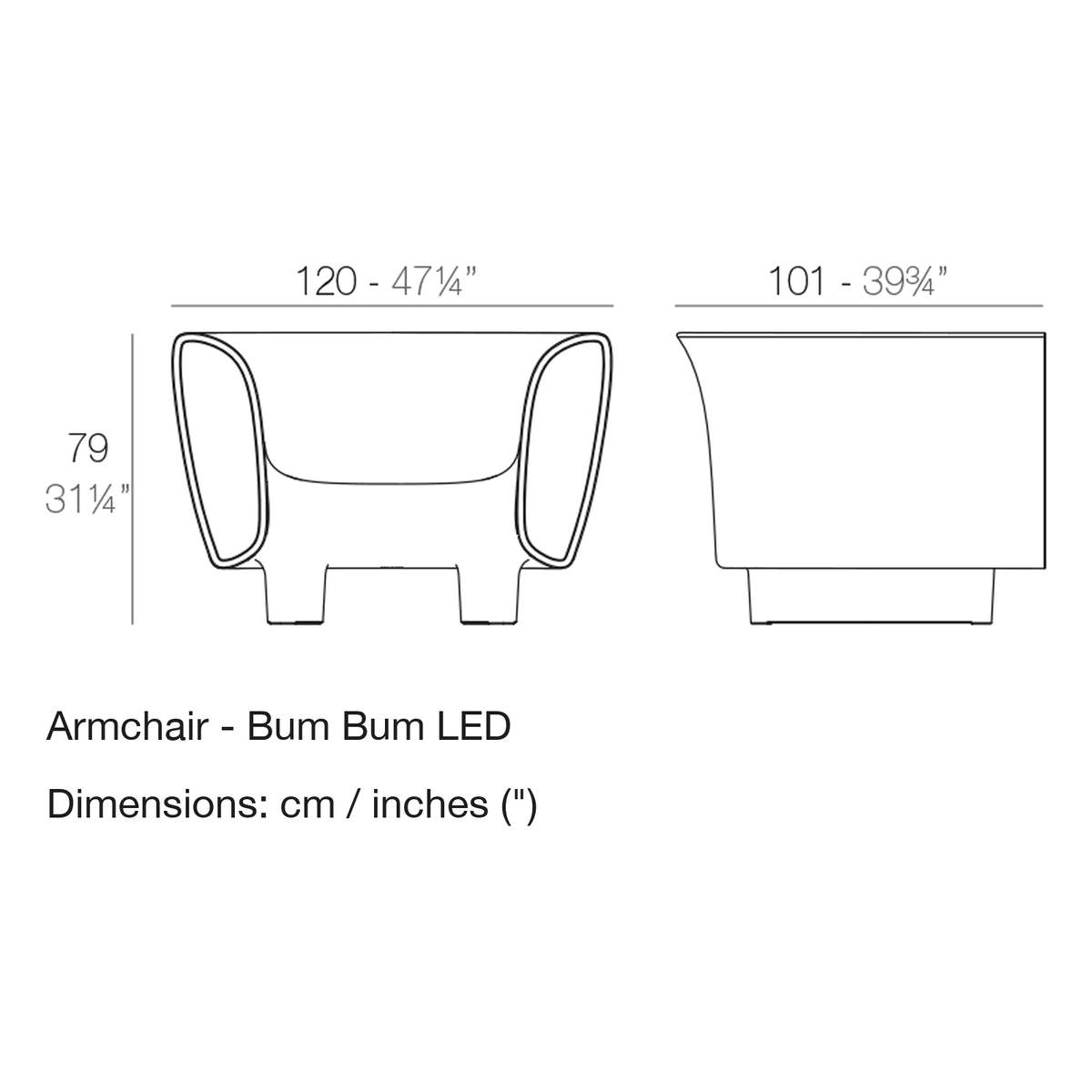 Dimension drawing Armchair - Bum Bum LED