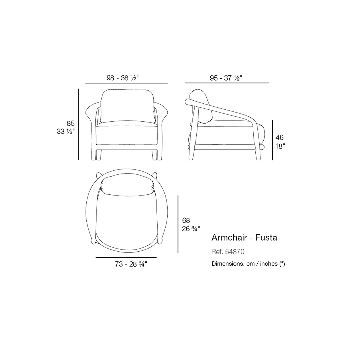 Dimension drawing Armchair - Fusta