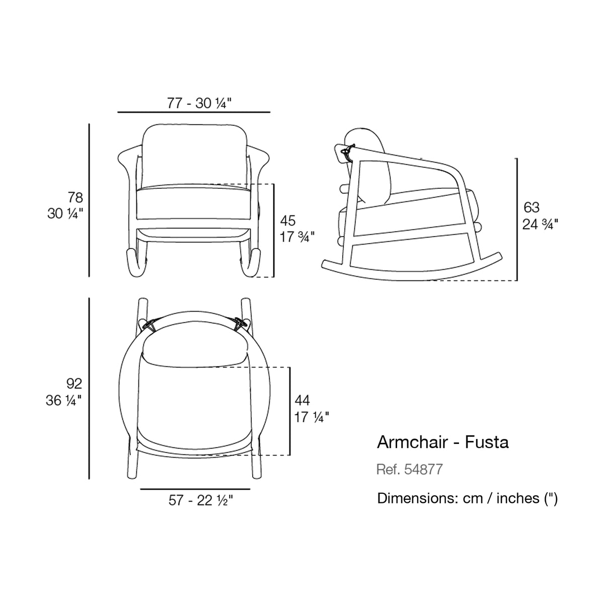 Dimension drawing Armchair - Fusta