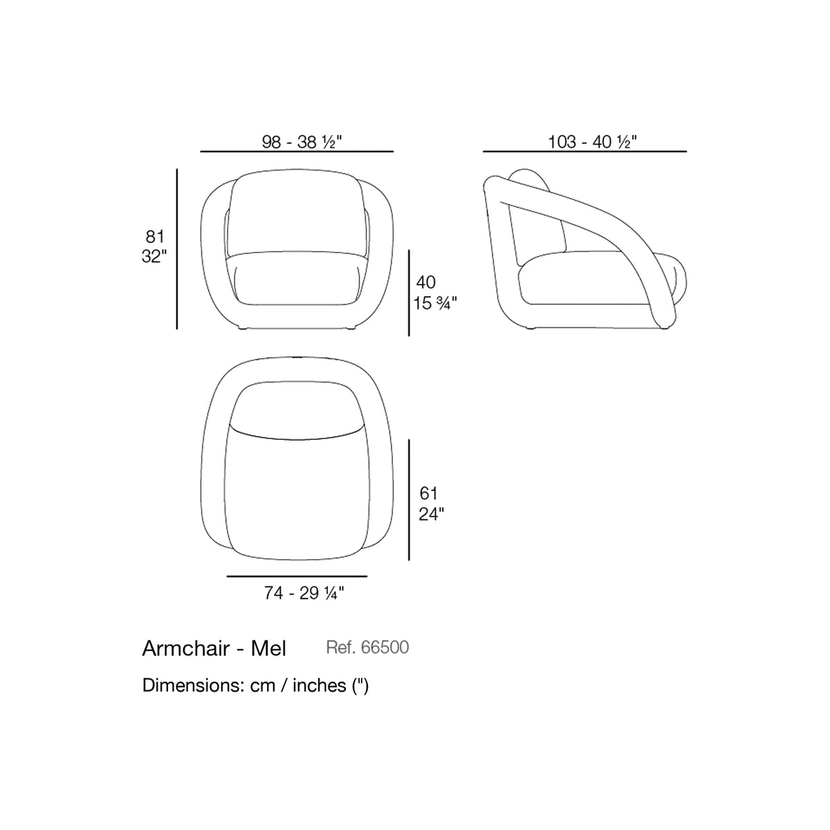 Dimension drawing Armchair - Mel