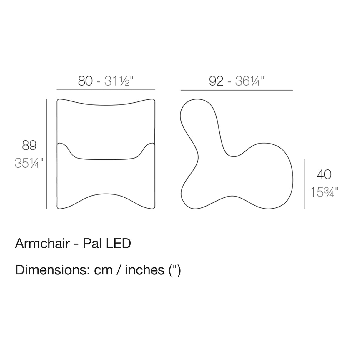 Dimension drawing Armchair - Pal LED