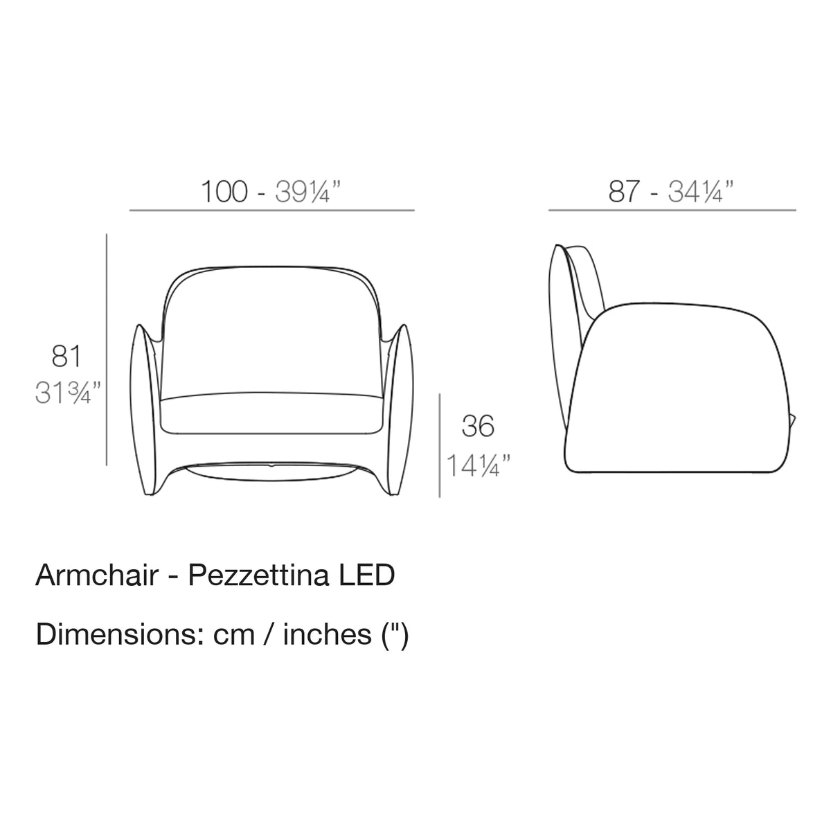 Dimension drawing Armchair - Pezzettina LED