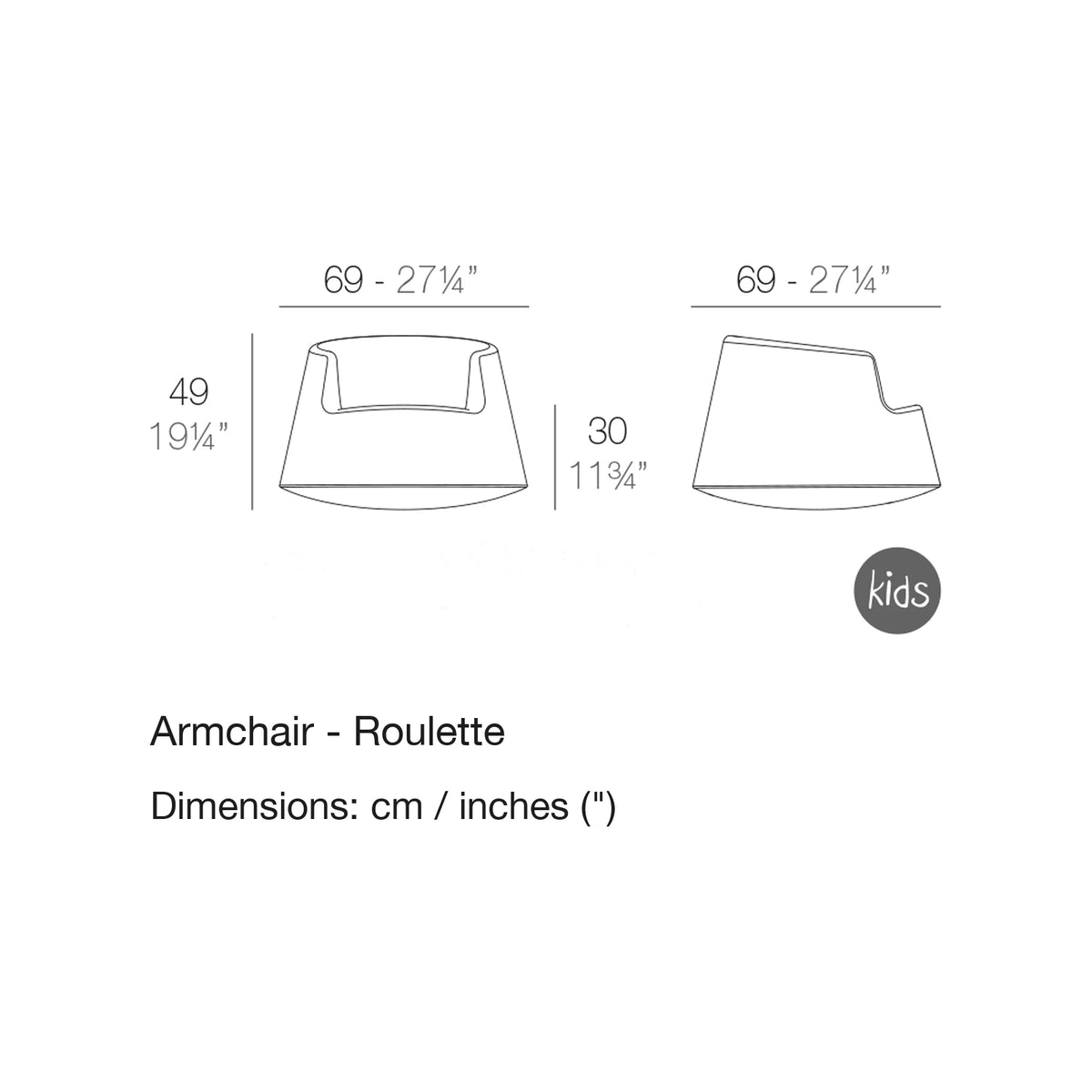 Dimension drawing Armchair - Roulette