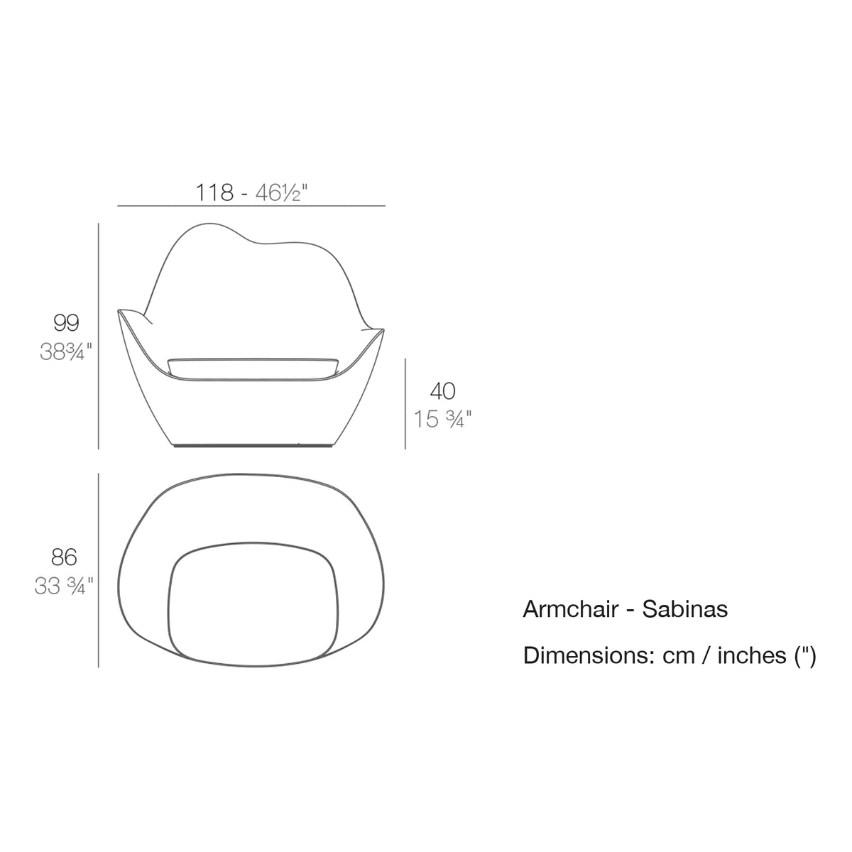 Dimension drawing Armchair - Sabinas