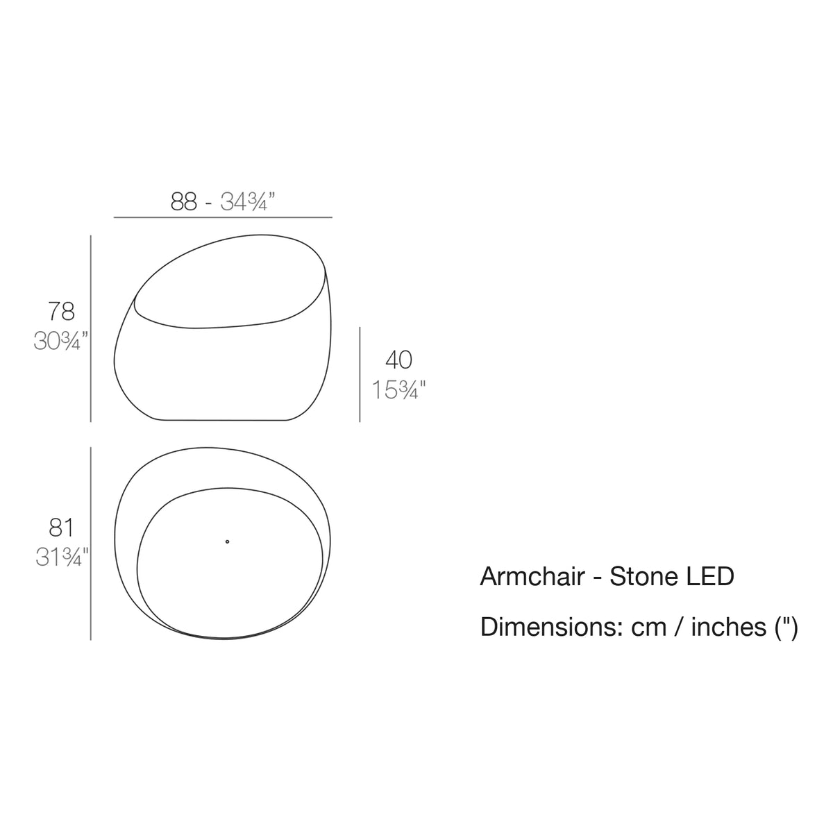 Dimension drawing Armchair - Stone LED
