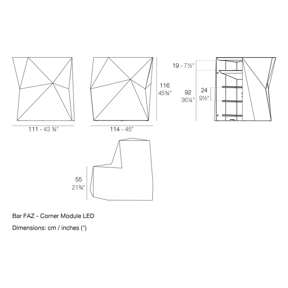 Dimension drawing Bar FAZ - Corner Module LED