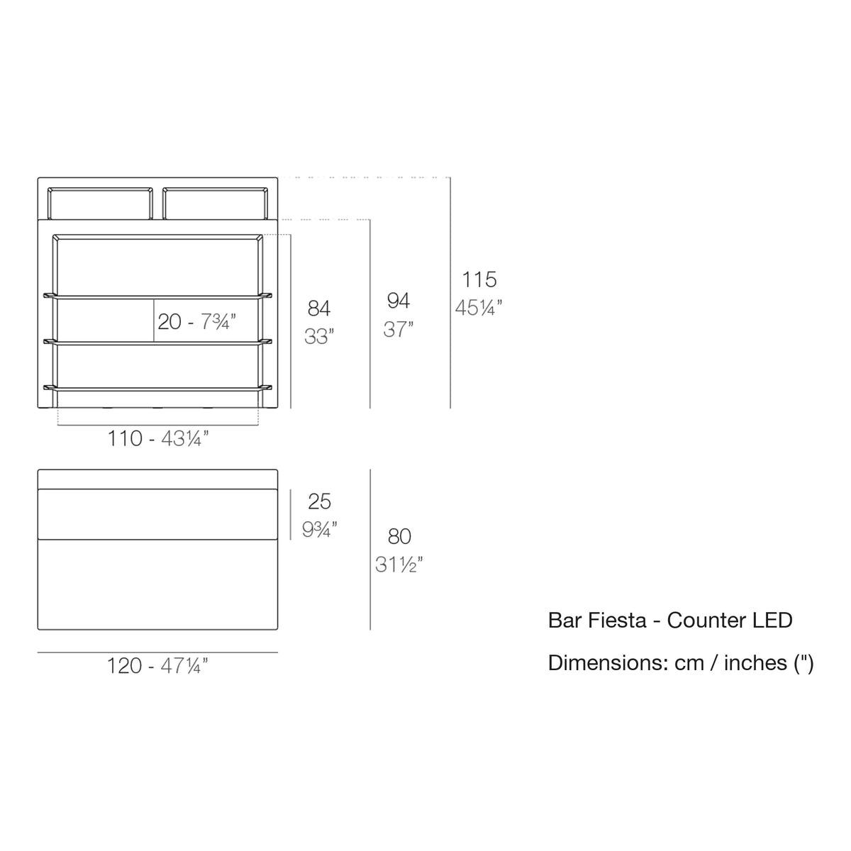 Dimension drawing Bar Fiesta - Counter LED