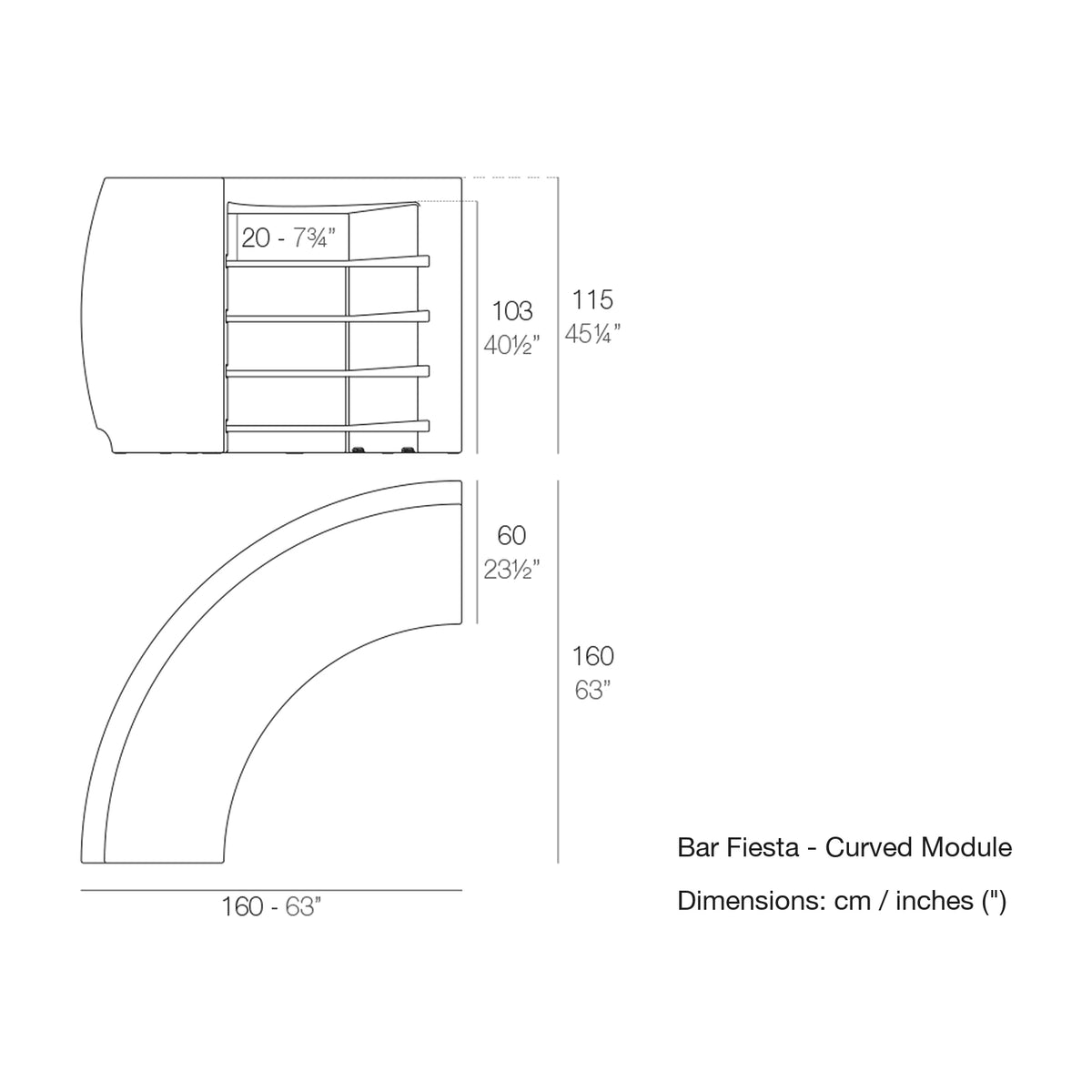 Dimension drawing Bar Fiesta - Curved Module