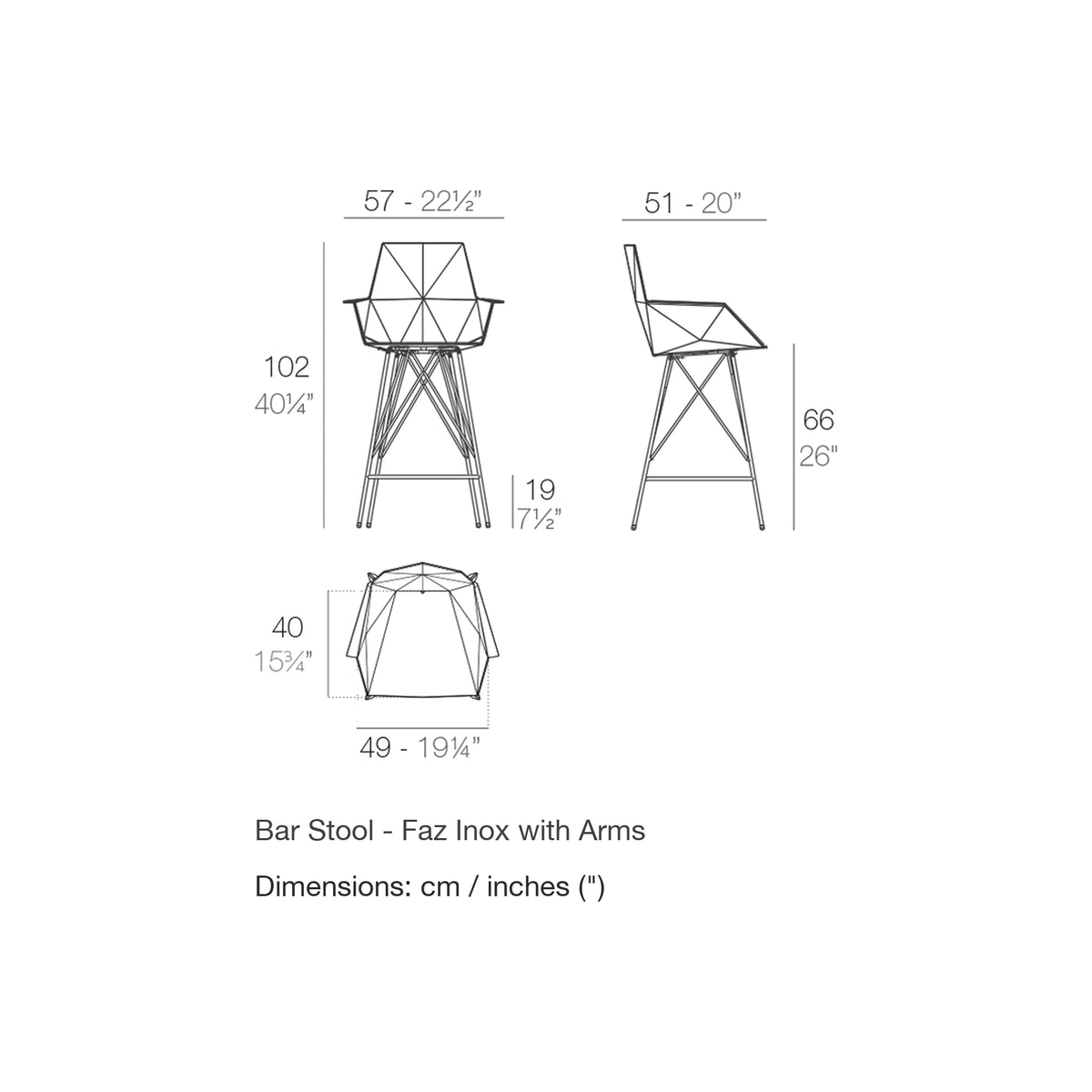 Dimension drawing Bar Stool - Faz Inox with Arms