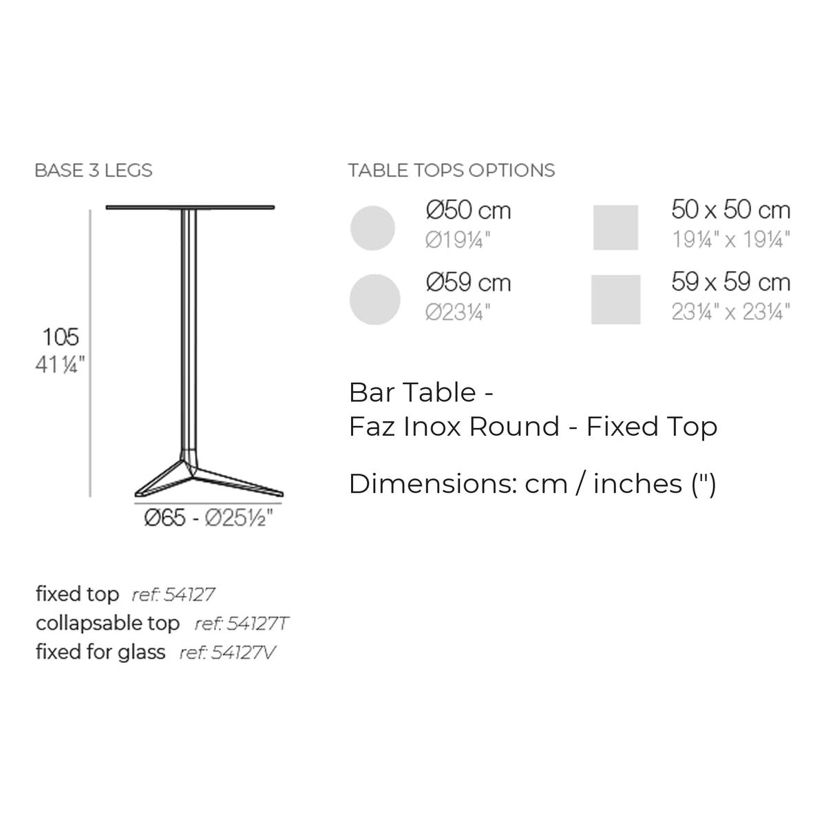 Dimension drawing Bar Table - Faz Inox Round - Fixed Top