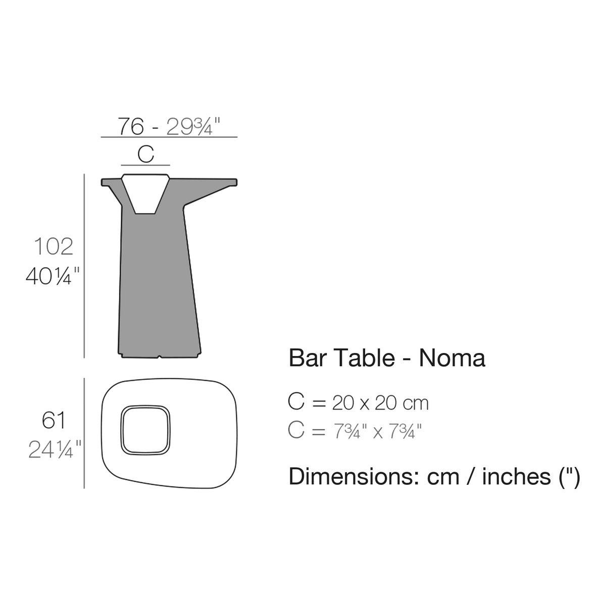 Dimension drawing Bar Table - Noma