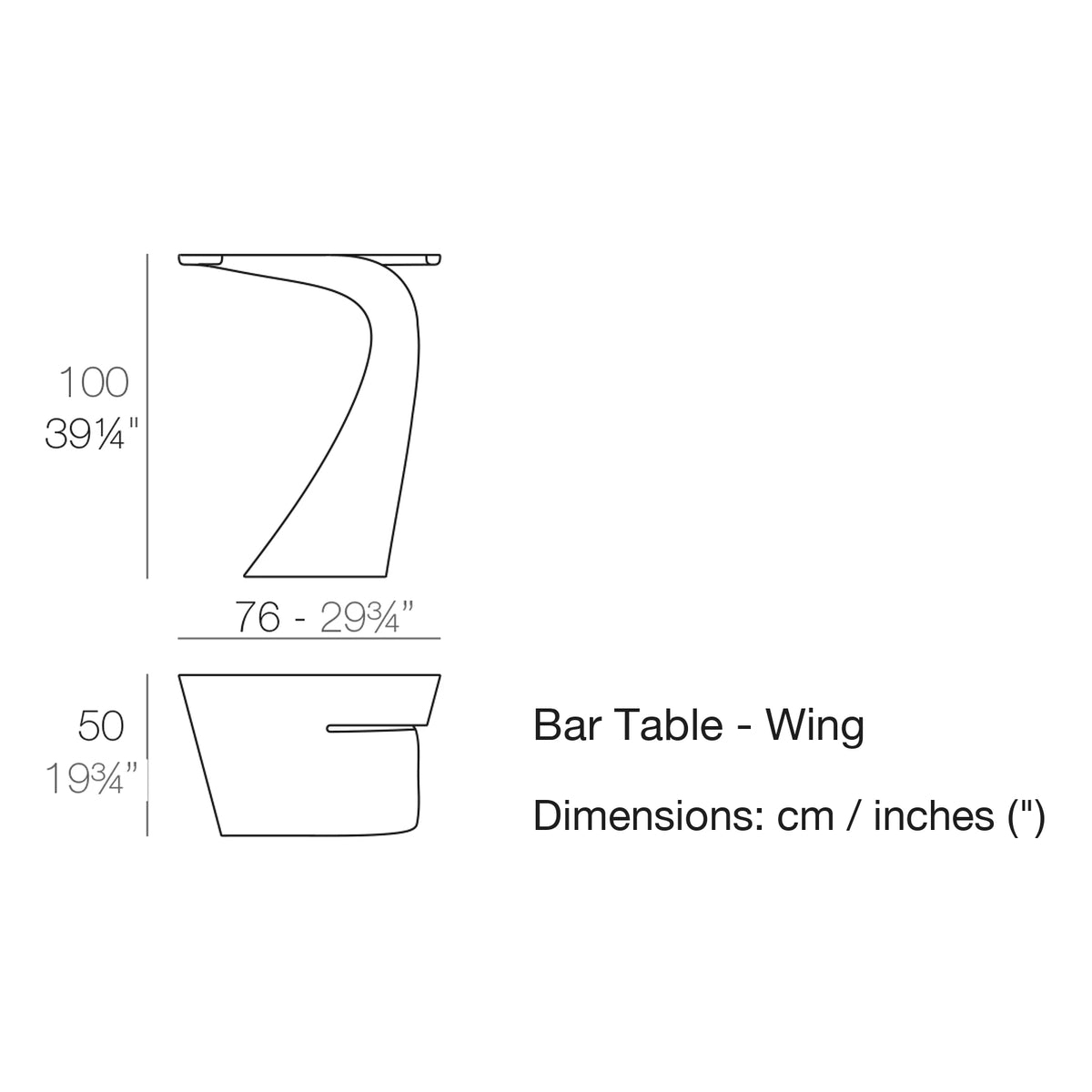 Dimension drawing Bar Table - Wing