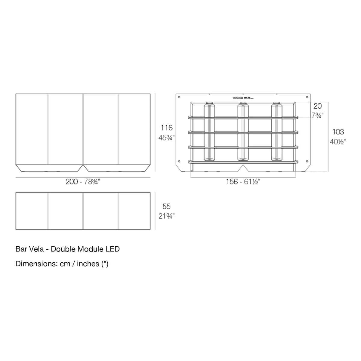 Dimension drawing Bar Vela - Double Module LED
