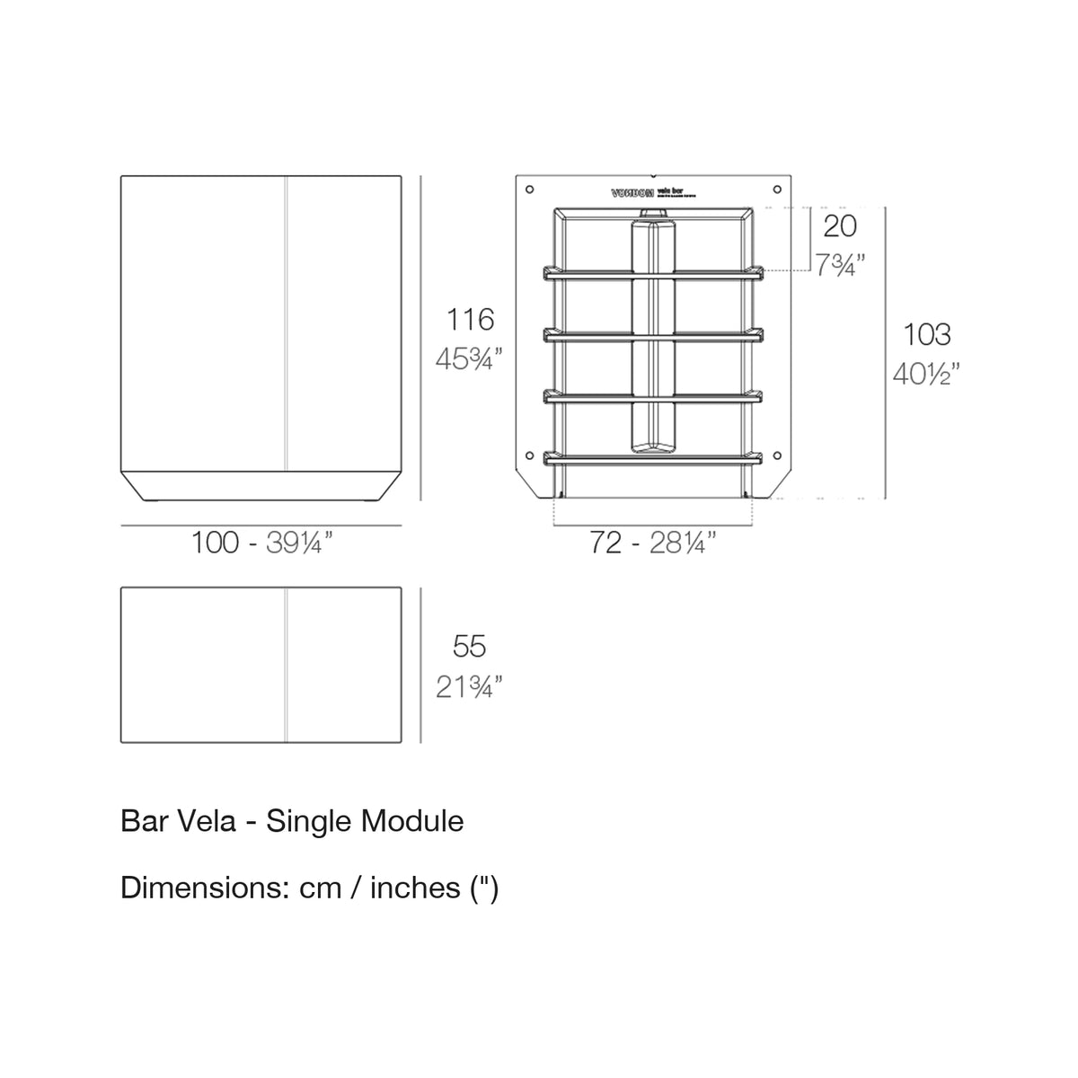 Dimension drawing Bar Vela - Single Module