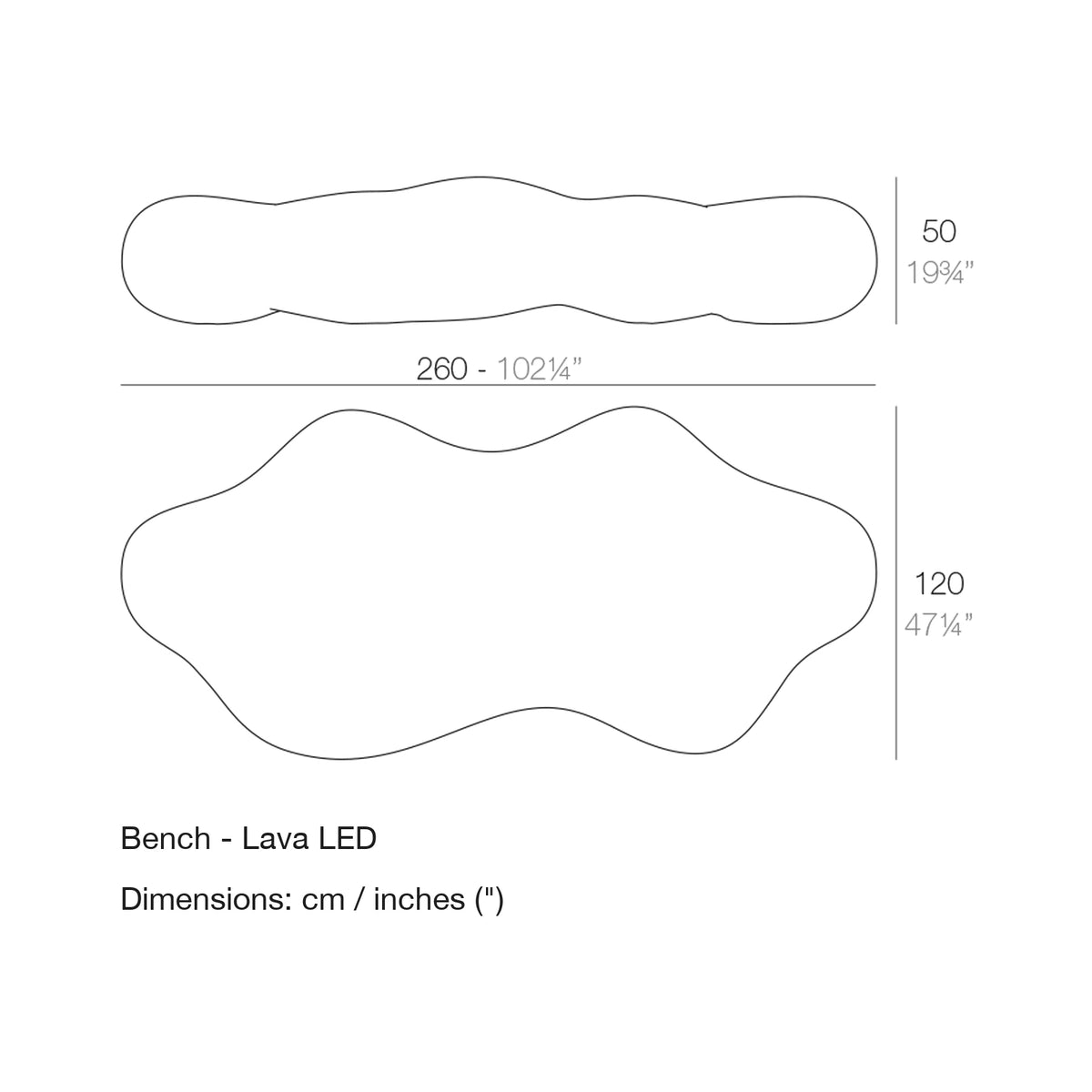Dimension drawing Bench - Lava LED
