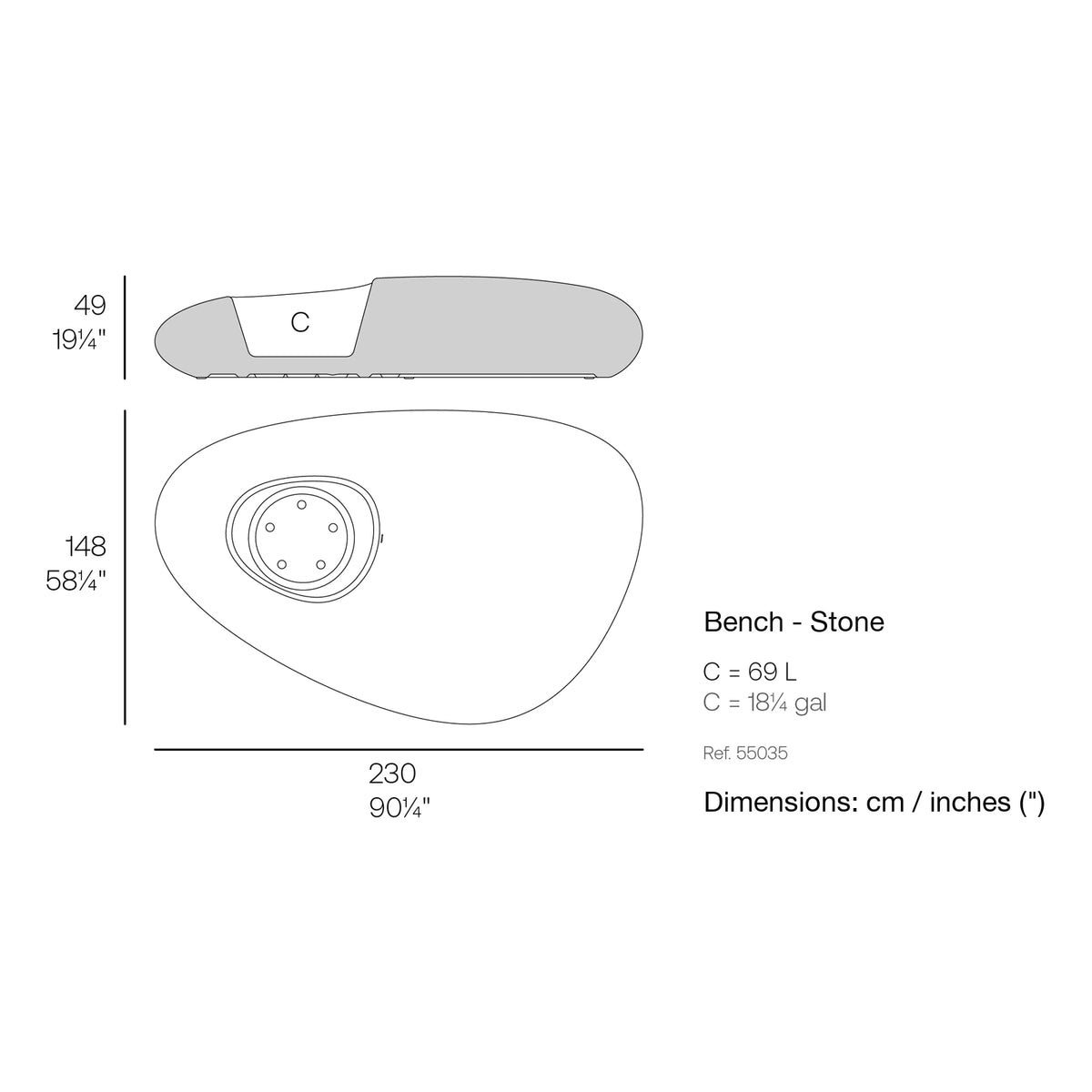 Dimension drawing Bench - Stone