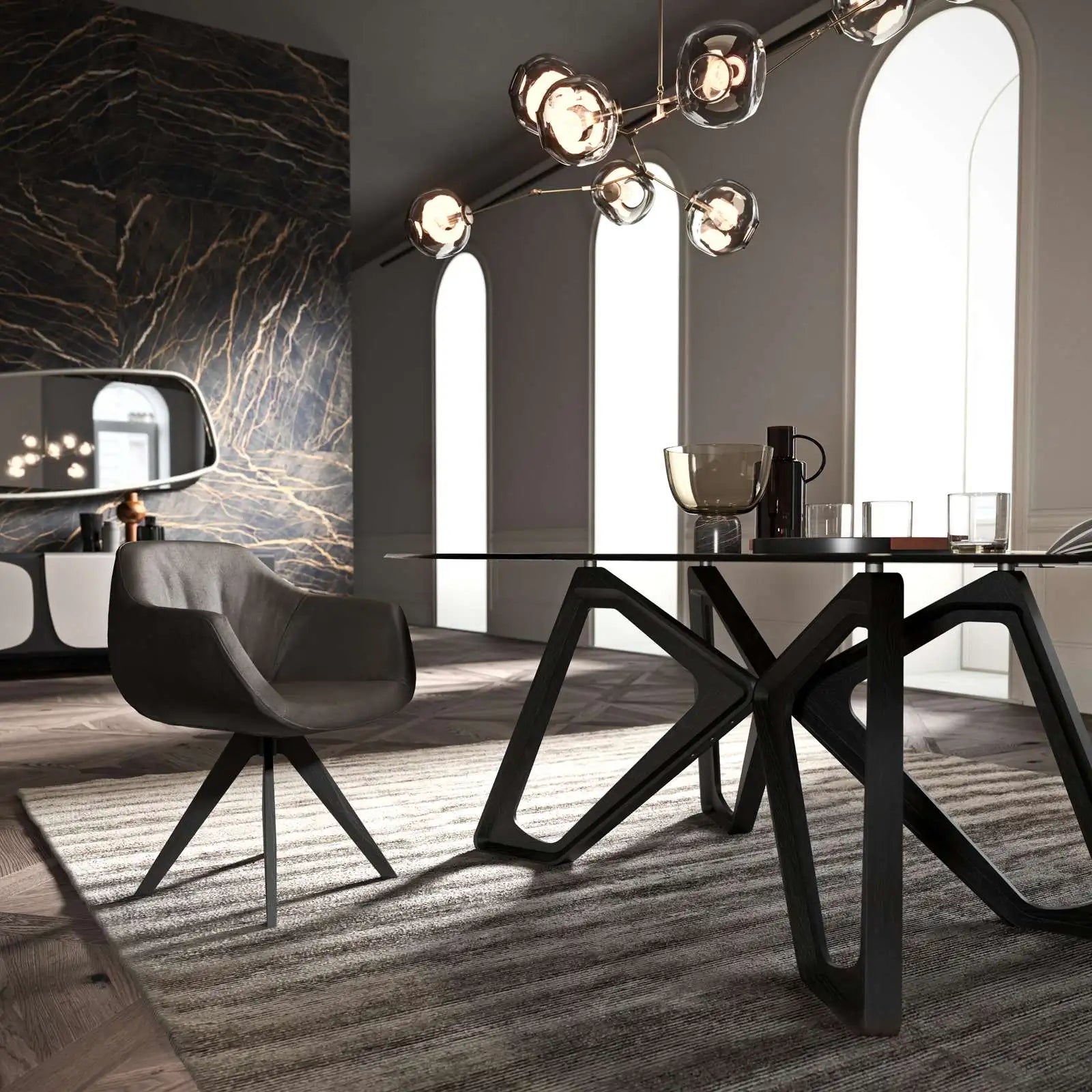 table a manger verre fumé noir