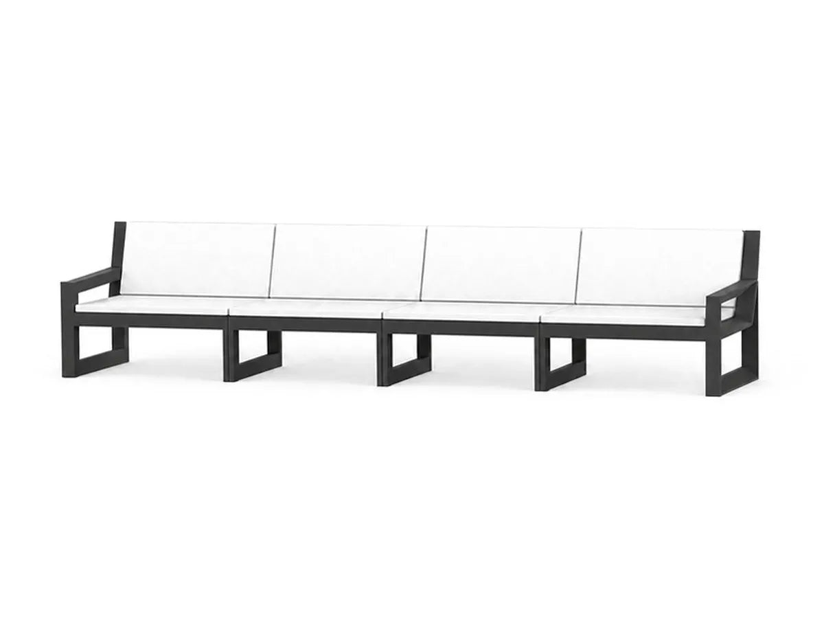 Canapé modulable d'extérieur Frame, droit 4 places, structure noir et coussins blancs