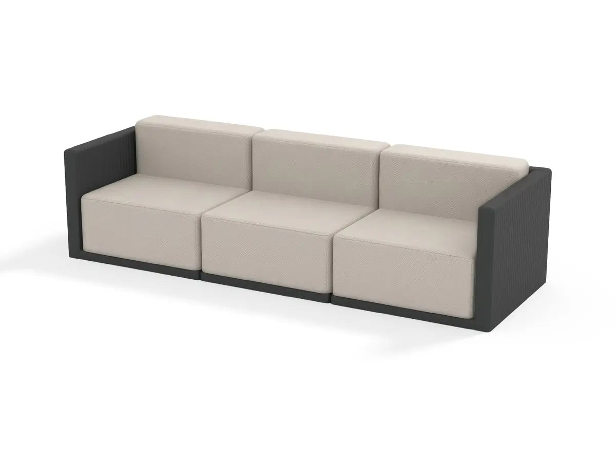 Canapé modulable d'extérieur Gatsby, 3 places, structure noir et coussins beige clair