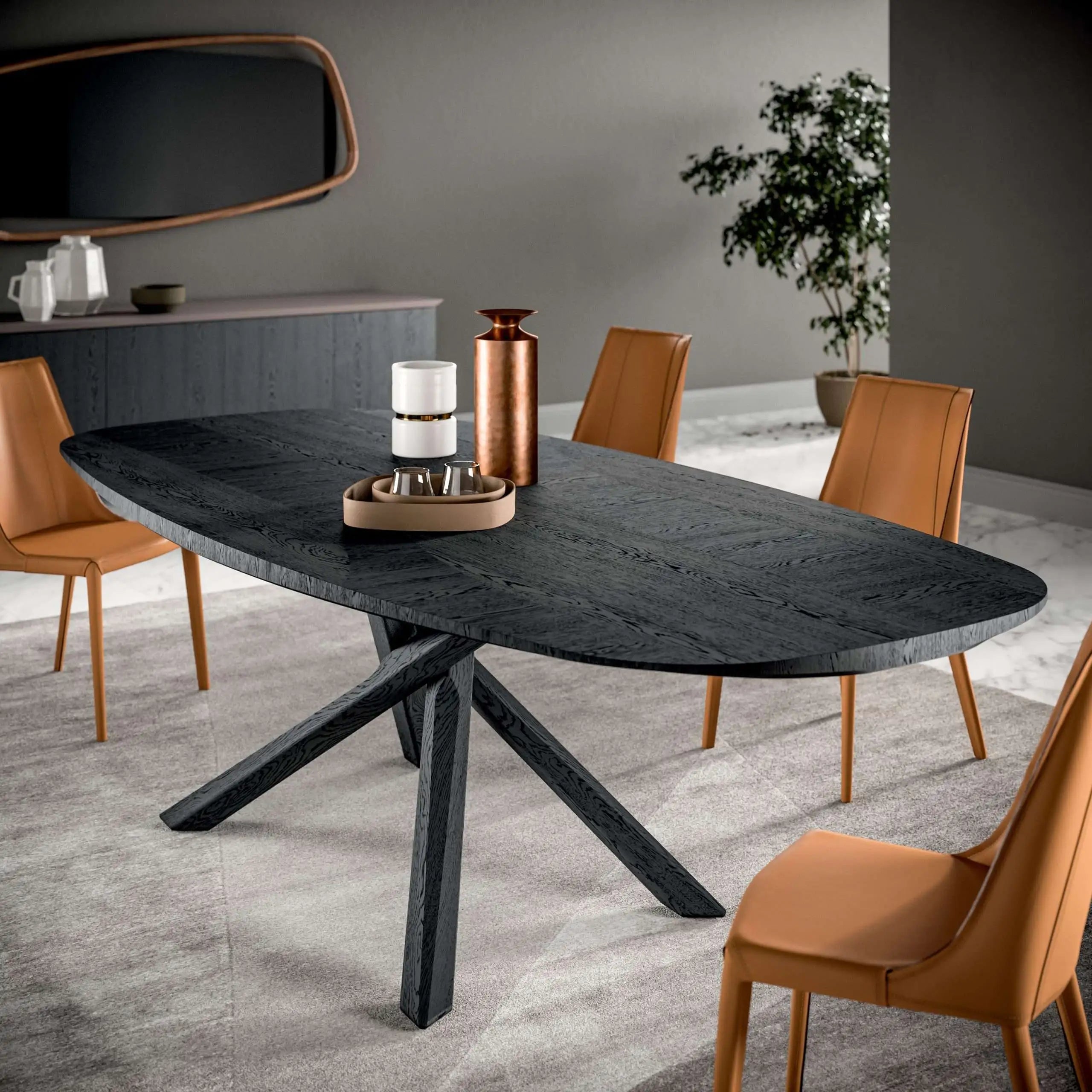 table ovale en bois noir