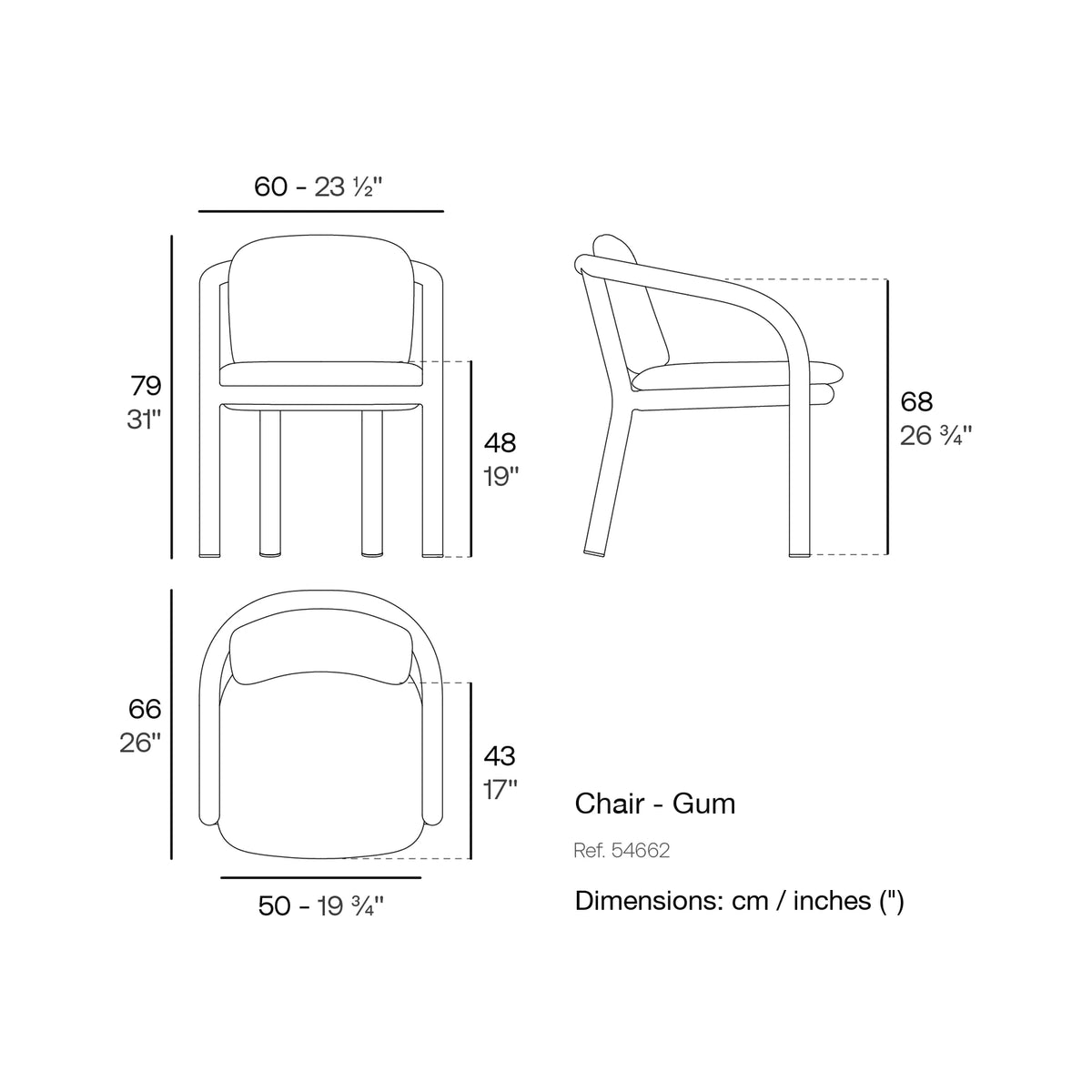Dimension drawing Chair - Gum