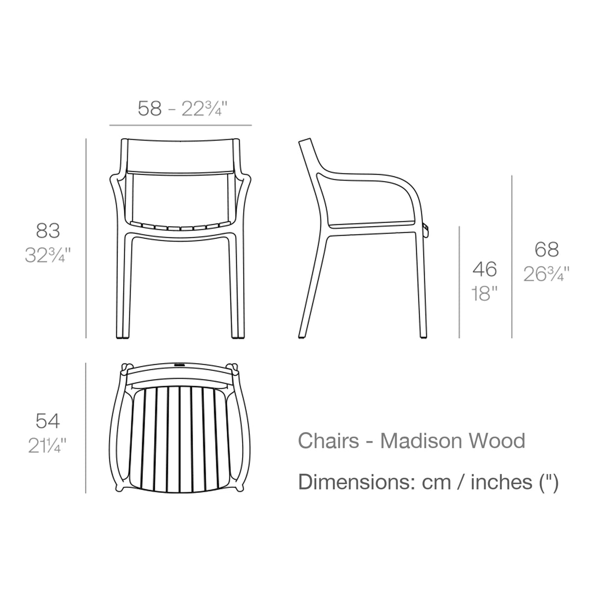 Dimension drawing Chairs - Madison Wood