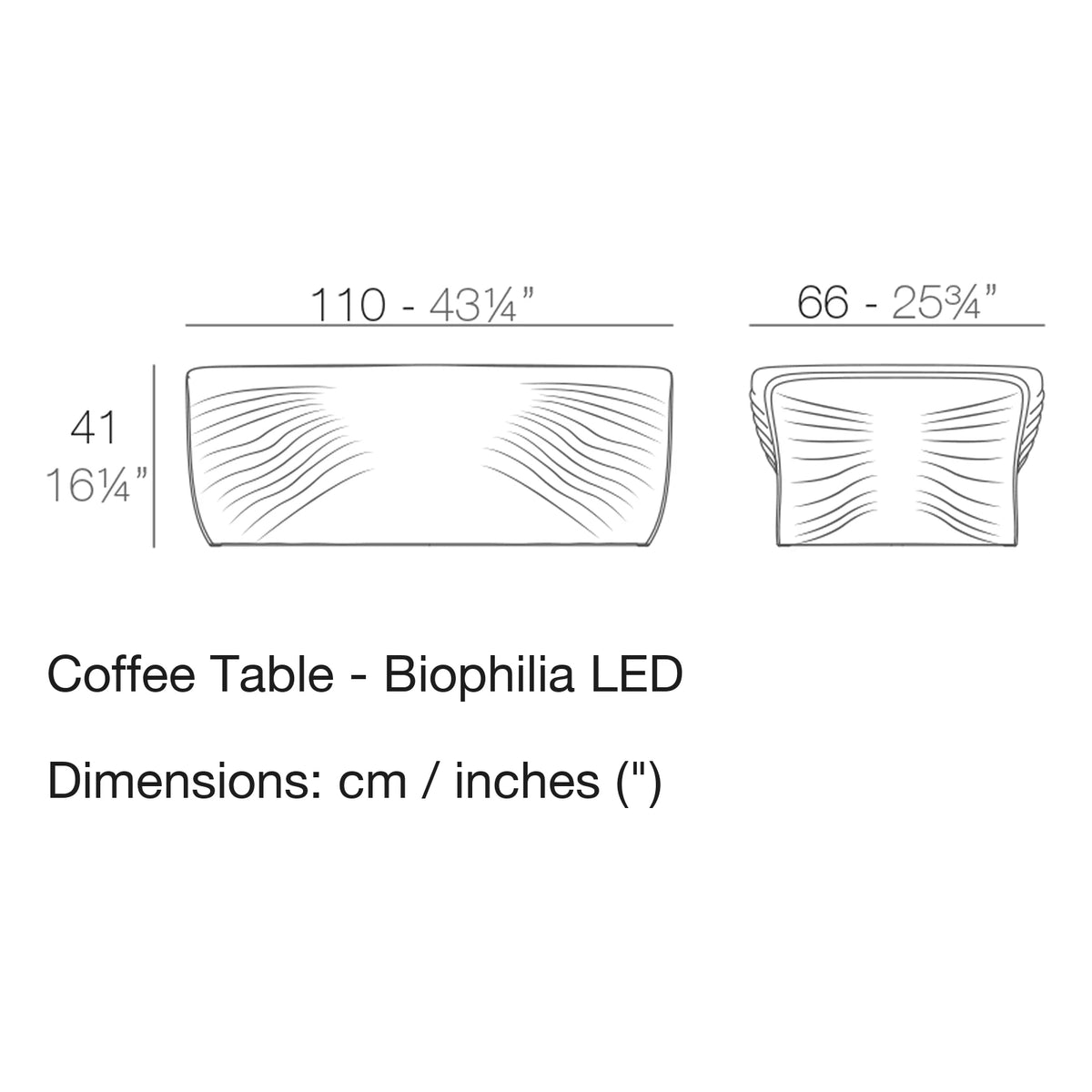 Dimension drawing Coffee Table - Biophilia LED