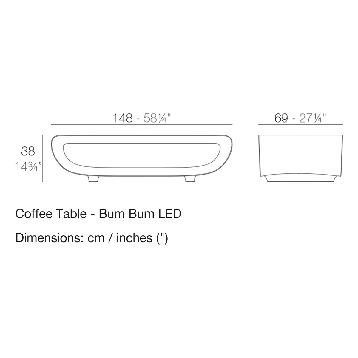 Dimension drawing Coffee Table - Bum Bum LED