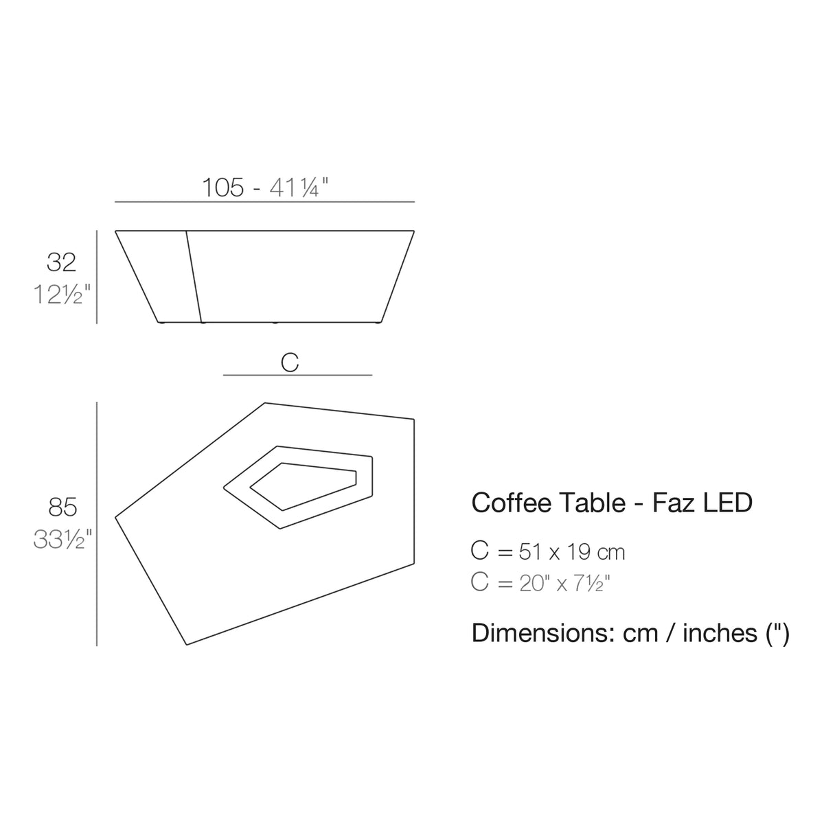 Dimension drawing Coffee Table - Faz LED