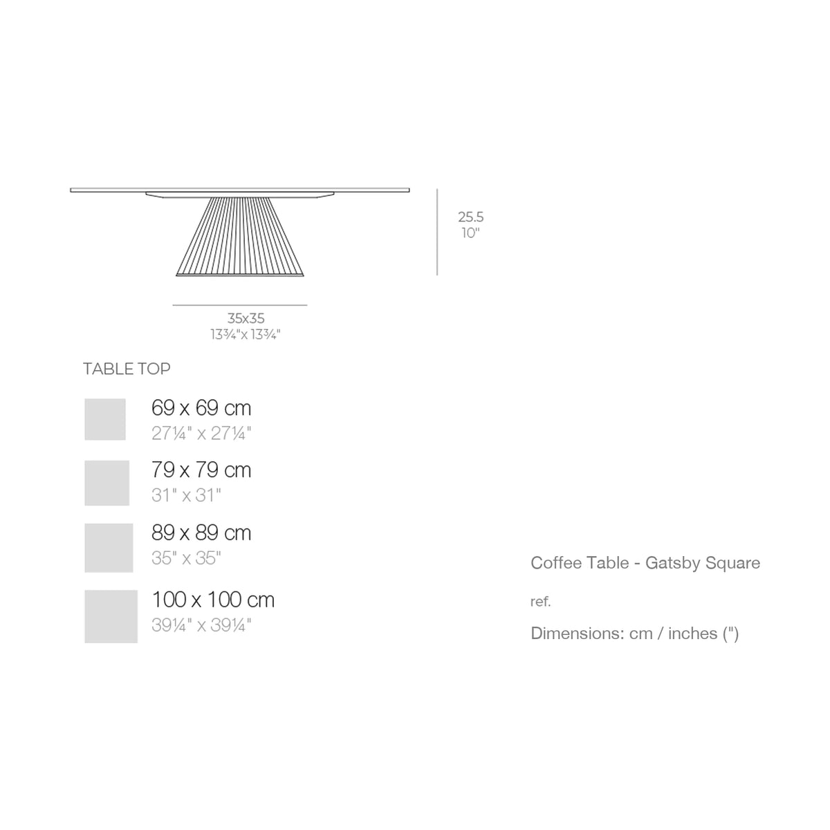 Dimension drawing Coffee Table - Gatsby Square