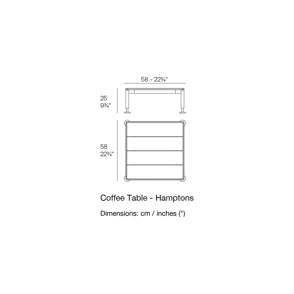 Dimension drawing Coffee Table - Hamptons