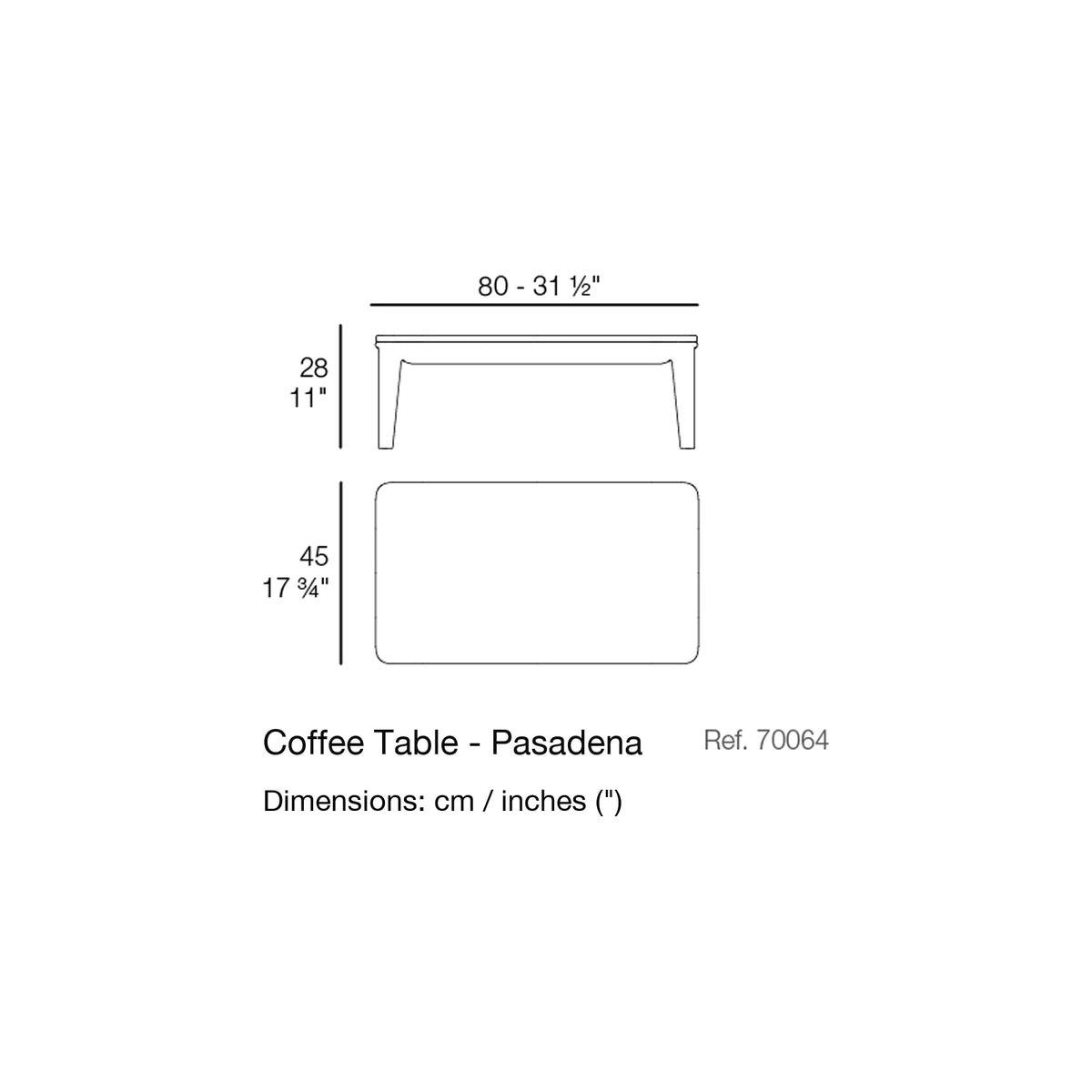 Dimension drawing Coffee Table - Pasadena
