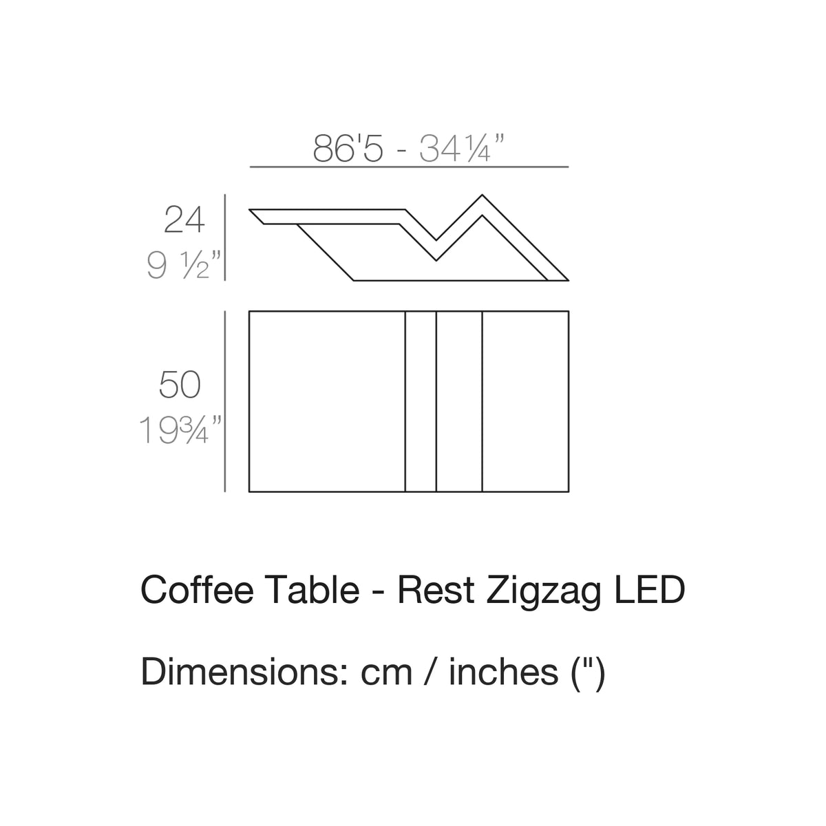 Dimension drawing Coffee Table - Rest Zigzag LED