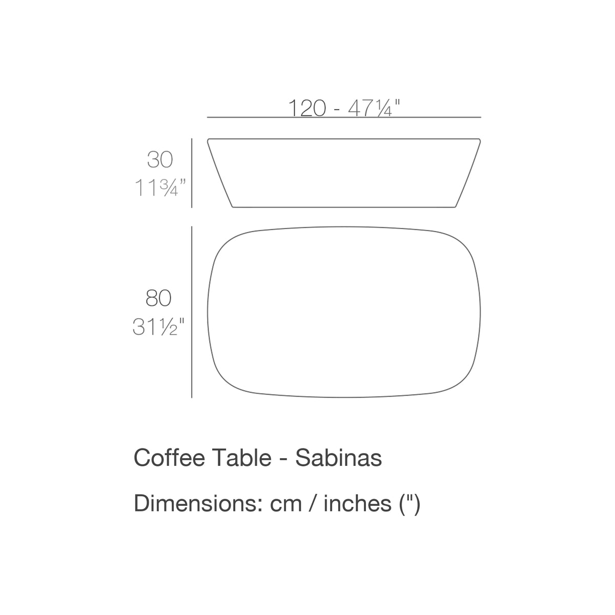 Dimension drawing Coffee Table - Sabinas