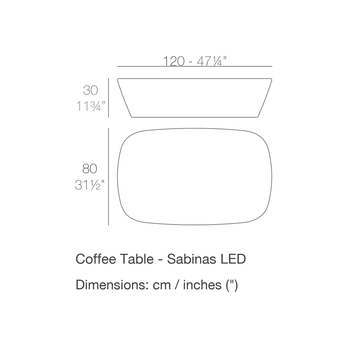 Dimension drawing Coffee Table - Sabinas LED
